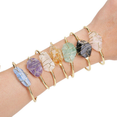 Steinarmband Wire Wrap Unregelmäßige Kristallquarz-Manschetten-Armbänder Schmuck