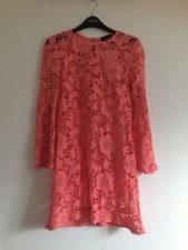 Topshop Coral Peach Crochet Floral Lace Shift Dress - Size 8