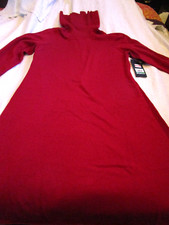 NWT NINE WEST 3/4 SLEEVE TURTLENECK SWEATER DRESS RED LARGE