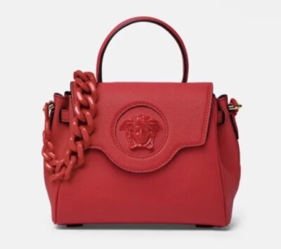 Versace La Medusa Top Handle Bag Leather Small Red