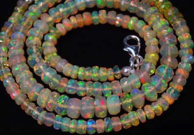 Super Flashing Fire Natural Ethiopian Opal Faceted Rondelle Beads Necklace 17''