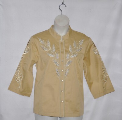 Bob Mackie Open Front Cut-Out Embroidery Jacket Size 1X Buttercream