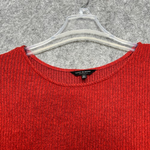 Lucky Brand Shirt Womens 1X Red Ribbed Knit Boho Festive Holidays Stretchy Comfy - Picture 3 of 12