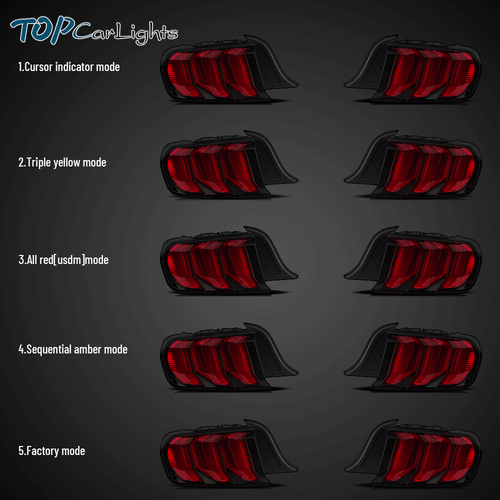 VLAND 2Pcs Red LED Tail Lights For 2015-2021 Ford Mustang w/ Sequential & 5Modes - Picture 2 of 12