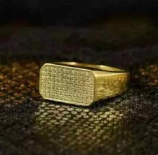 Wedding Engagement Ring 2 Ct Round Simulated Diamond Men 14K Yellow Gold Finish