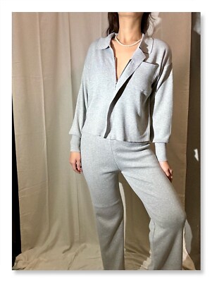 100% ultrafeine Merinowolle hellgrau stretchig Loungewear 2 teiliges Set