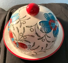 2014 Dutch Wax Ceramic Domed Dish Butter/Cheese Covered-Hand Painted Florals-NEW