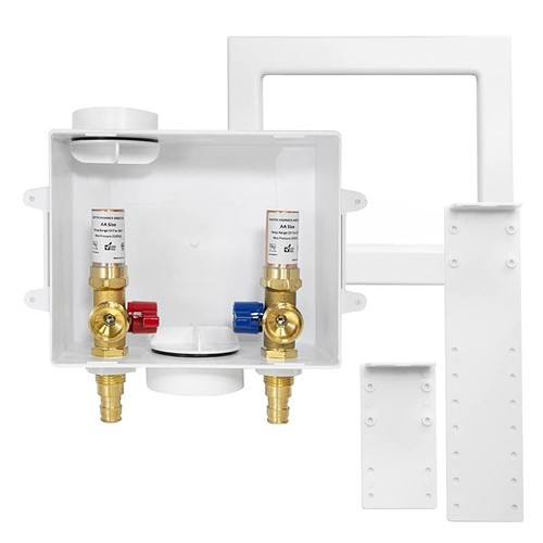 Washing Machine Outlet Box, Center Drain/Side Drain, 1/2 Inch Pex-A Inlet x 3...