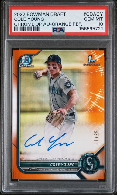 2022 Bowman Draft - Chrome Draft Pick Autographs Cole Young #CDA-CY Orange PSA10