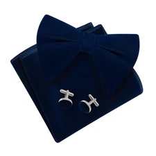 Men's Oversized Velvet Bow Tie Pre-tied with Pocket Square Cufflinks