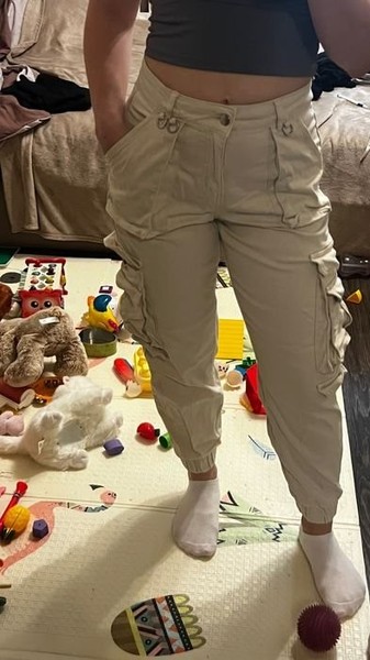 Men Cargo Trousers Beige Denim 30