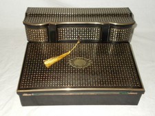 ANTIQUE VICTORIAN c1860 FRENCH EBONIZED ROSEWOOD BRASS INLAID WRITING SLOPE BOX