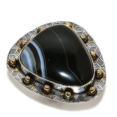 Natürlicher gebänderter Achat Edelstein zweifarbig 925 Sterlingsilber Ringgröße 6,5 Geschenk f2