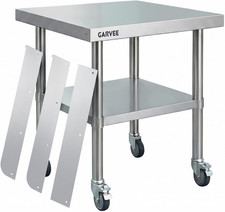 Heavy Duty Stainless Steel Work Table with Wheels  Adjustable Shelf, 24x24