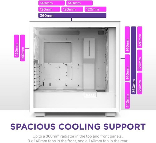 Compact ATX PC Case with Tempered Glass & RGB Cooling Fans - H7 Flow White - Afbeelding 8 van 10