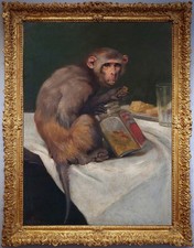Hand Painted Classical Oil Painting Monkeys Animal Art Canvas Vintage style