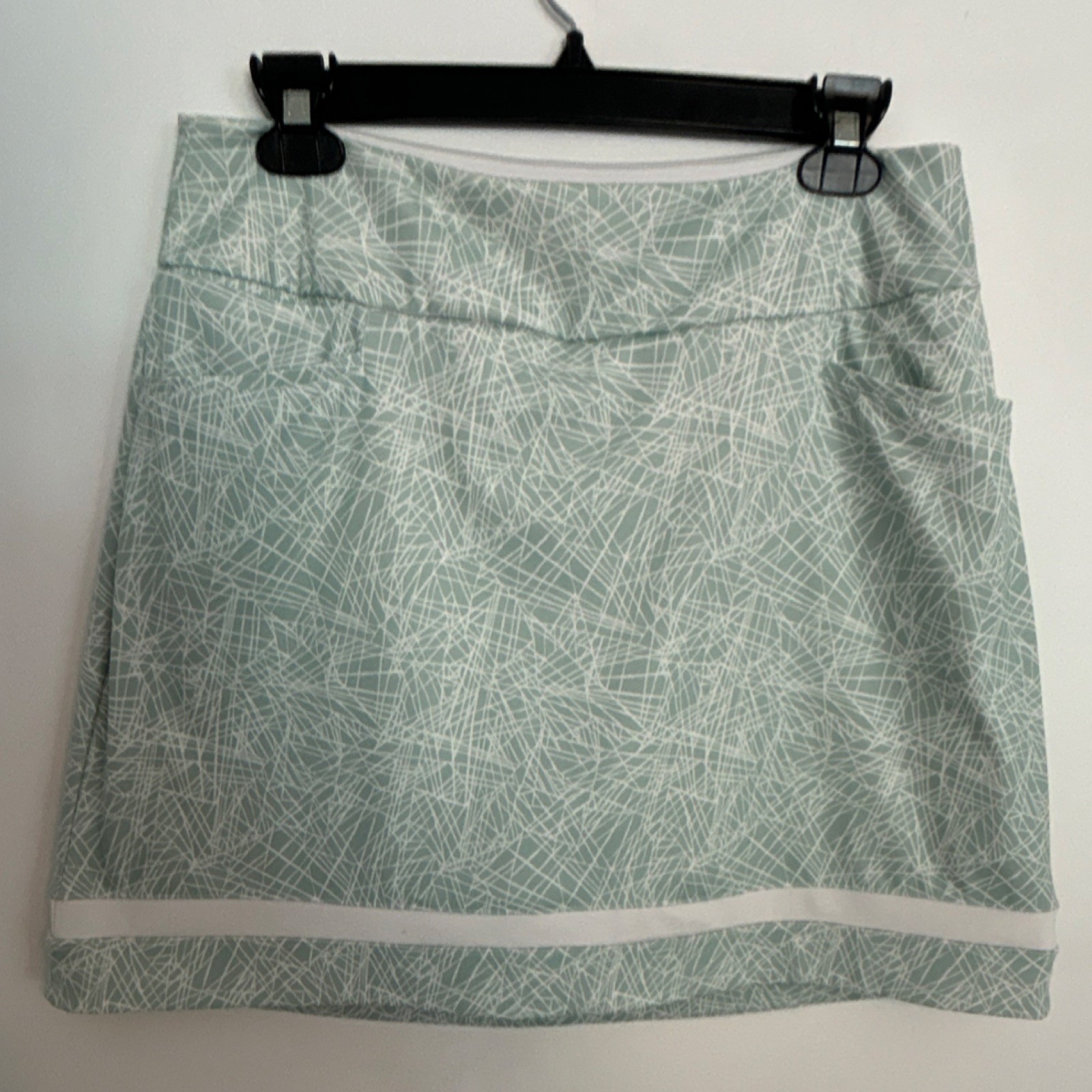 adidas Women's Golf Skort M Light Green White Geometric Lined Pockets Athletic