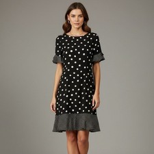 Talbots Dress Womens Size 4 Crepe Black Knee Length Polka Dot Ruffled Rockabilly