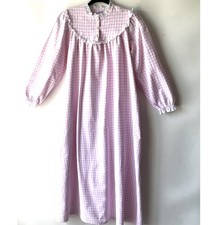 VTG Lanz of Salzburg Nightgown M Pink Flannel Gingham Prairie Cottagecore USA