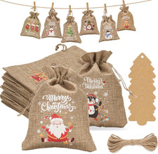 24 St&uuml;ck Adventskalender Jutes&auml;ckchen, 10 &times; 15CM Weihnachten Jutes&auml;cke, Geschenk