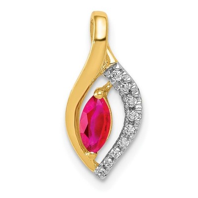 14k Gelbgold Diamant und Marquise 0,32Ct Rubin Anhänger 0,76g Geschenk für Sie