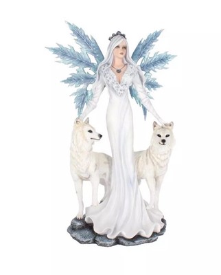 Nemesis Now Aura große Eisfee mit 2 Winterwolf Gefährten Figur 60,5 cm
