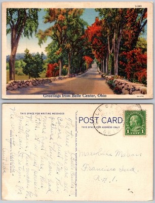 Belle Center Ohio Tree Lined Road Postcard