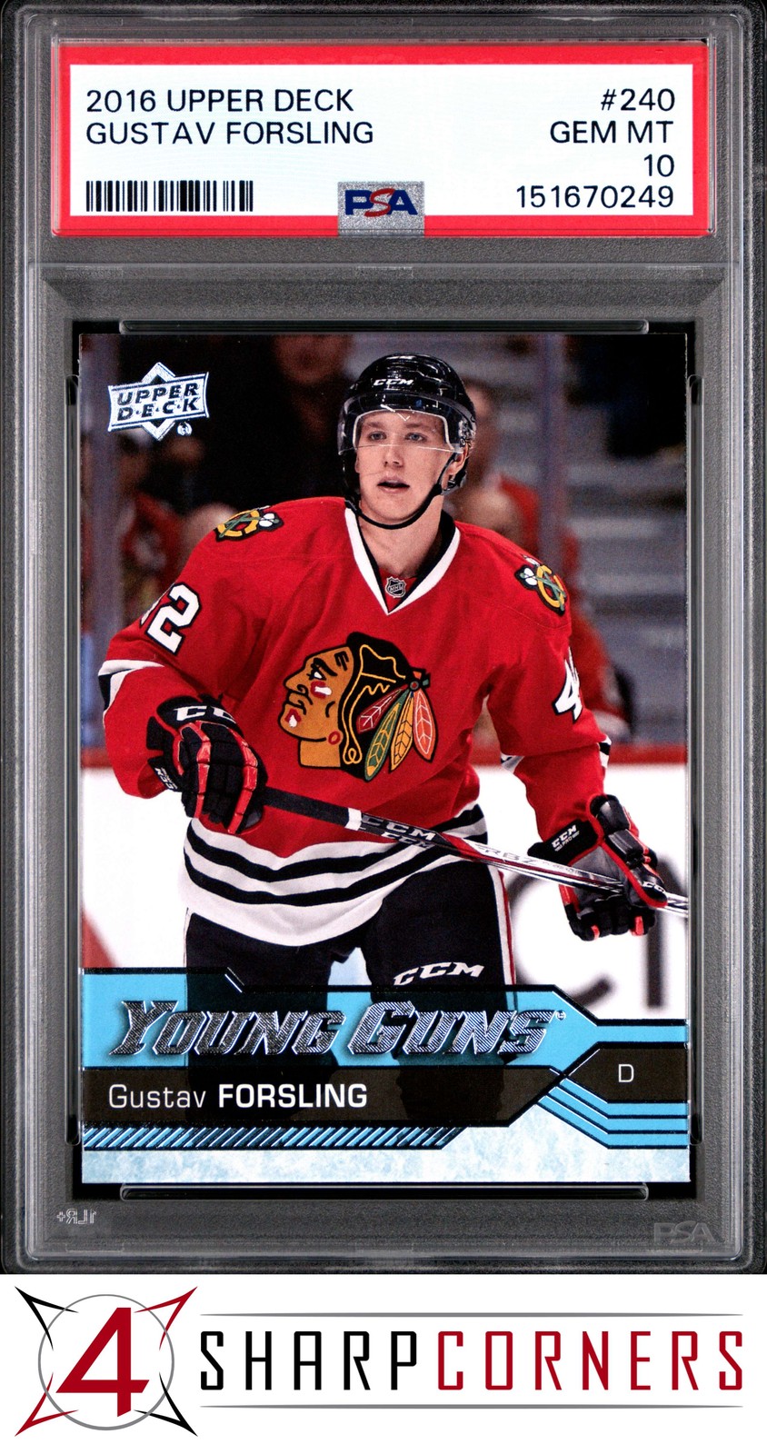 2016 UPPER DECK #240 GUSTAV FORSLING RC YOUNG GUNS PSA 10