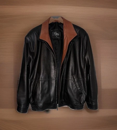 Remy Men's Black Leather Jacket Brown Removable Collar Soft Lambskin 40 - product listing photo