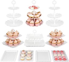Pack of 10 Cake Stand Set W/ 3 x Two-Tier  3 x Three-Tier Cupcake Stands 4 Tray