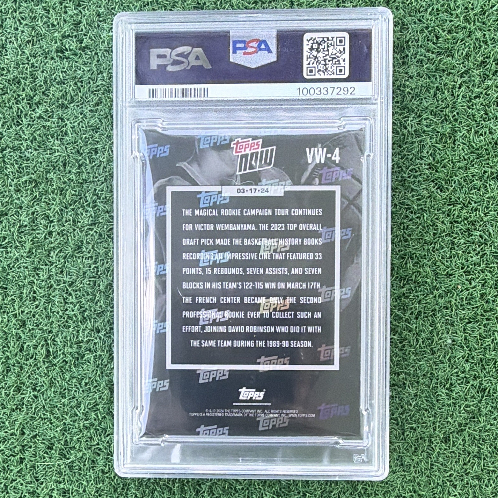 Topps Now 2023 Victor Wembanyama Spurs #VW-4 Rookie PSA 10 view 2