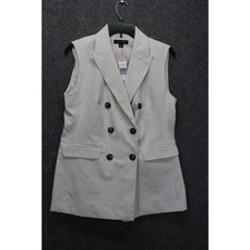 ANN TAYLOR TAN LONG DOUBLE BREASTED VEST BLAZER SZ 4 NEW