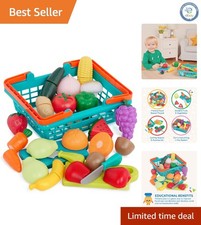Vibrant 37-Piece Play Food Kitchen Set with Basket for Creative Toddler Play