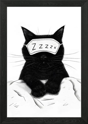 Gerahmtes Wandbild Poster Leinwanddruck Bild schlafende schwarze Katze