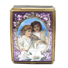 VINTAGE Angel Playing Violin Music Box Thomas Cathey Metal Purple Glass 1993