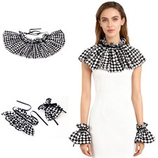 2Pcs Clown Collar Cuff Set for Plaid Pattern Ruffle Neck Faux Collar Cosplay