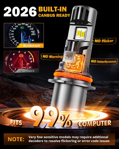 AUXBEAM Q50 HB5 9007 LED Headlight Bulbs High Low Beam 6500K White 130W 36000LM - Picture 9 of 20