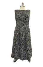 Halston Dress Womens black brown leopard fit flare cocktail classic Sz 16W New 