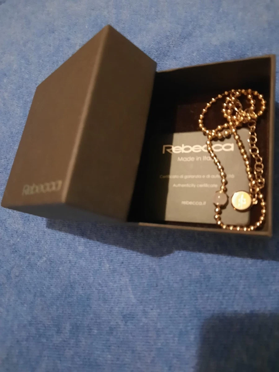Collana Lunga Donna Rebecca - Bronzo Bagnato Oro Rosa Con Pietra Idrotermale Bianca