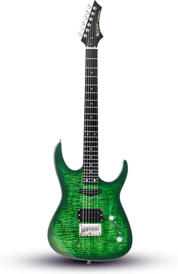 Leo Jaymz Thunderstorm ST Electric Guitar Green Flame 24 Frets