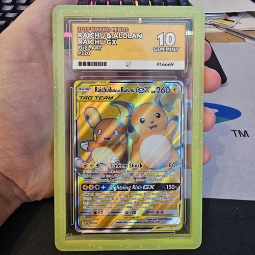 2019 Pokemon Unified Minds Raichu & Alolan Raichu GX 220/236 ACE 10 🔥
