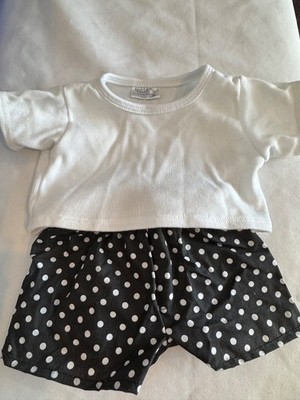 Build A Bear Polka Dot Pants and White T-Shirt Plush Bears  BlackWhite