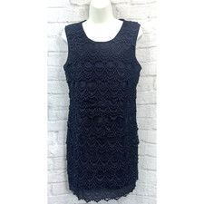 Apricot Lace Pencil Dress Navy Blue Sz 10 Beads Flapper Party Broderie Anglaise