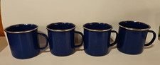 Dark Blue speckled Enamelware w/Stainless Steel Rim, Set of 4cups mugs EUC