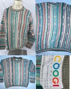 VTG 90S MENS XL COOGI HIP HOP BIGGIE COSBY 3D KNIT COLORFUL SWEATER