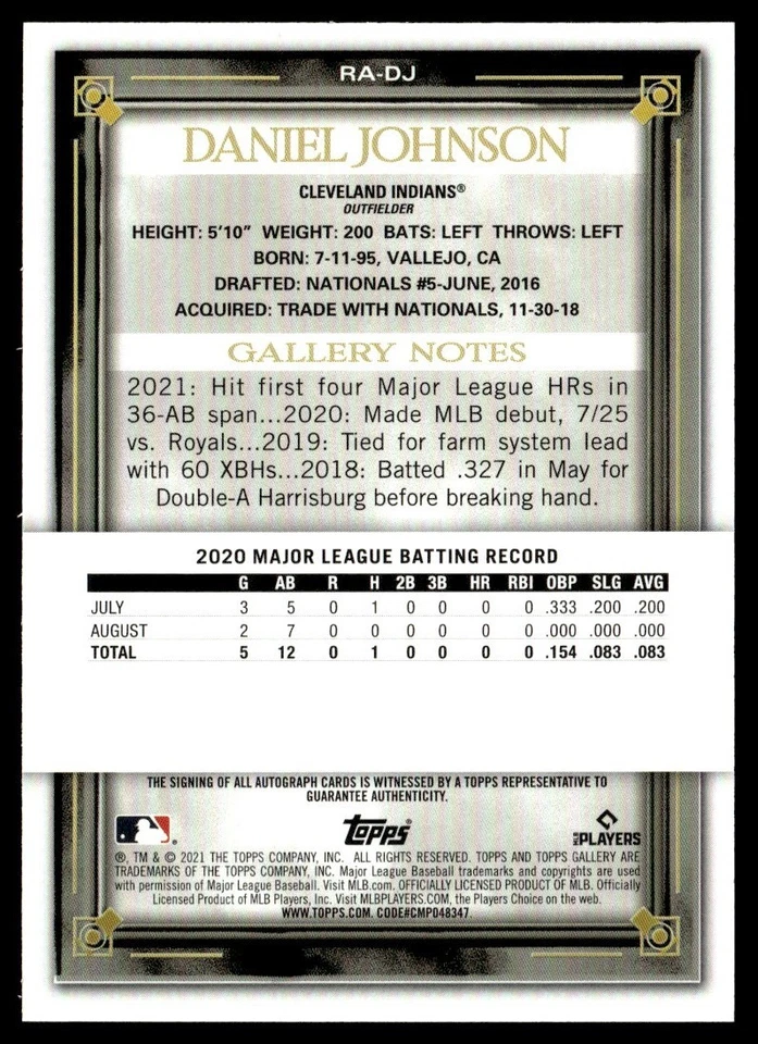 2021 Topps Gallery Rookie Auto Daniel Johnson #RA-DJ - Image 2 of 2