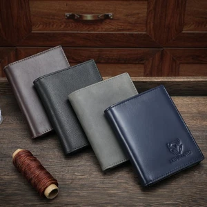 LEBULLBRO Men Cowhide Leather Wallet RFID Blocking ID Card Holder 11 Card Slots