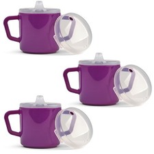 Pack Of 3 Purple Adult Sippy Cups Ergonomic Spill Proof Design For Seniors