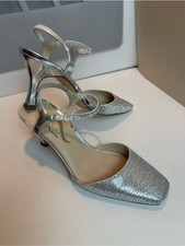 Nina Silver Glitter Slingback Square Toe Kitten Heels Pumps Size 8M