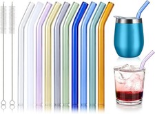 10 Pcs Reusable Bent Short Glass Straws,6''X10 Mm Colorful Cocktail Glass